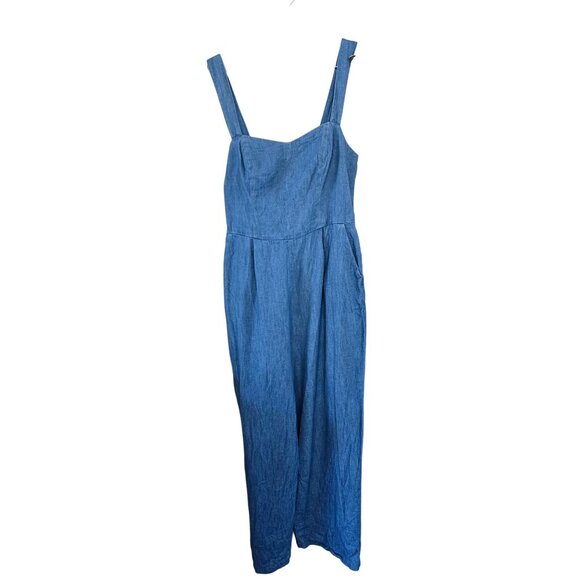 Old Navy Denim Blue Wide-Leg Overalls Jumpsuit cottage core peasant one piece - Picture 1 of 8